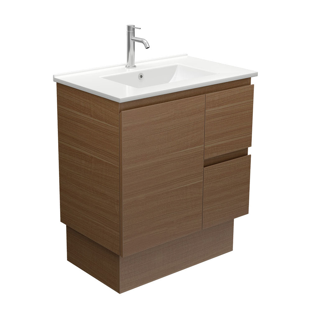 Dolce Edge Walnut 750  Vanity on Kickboard