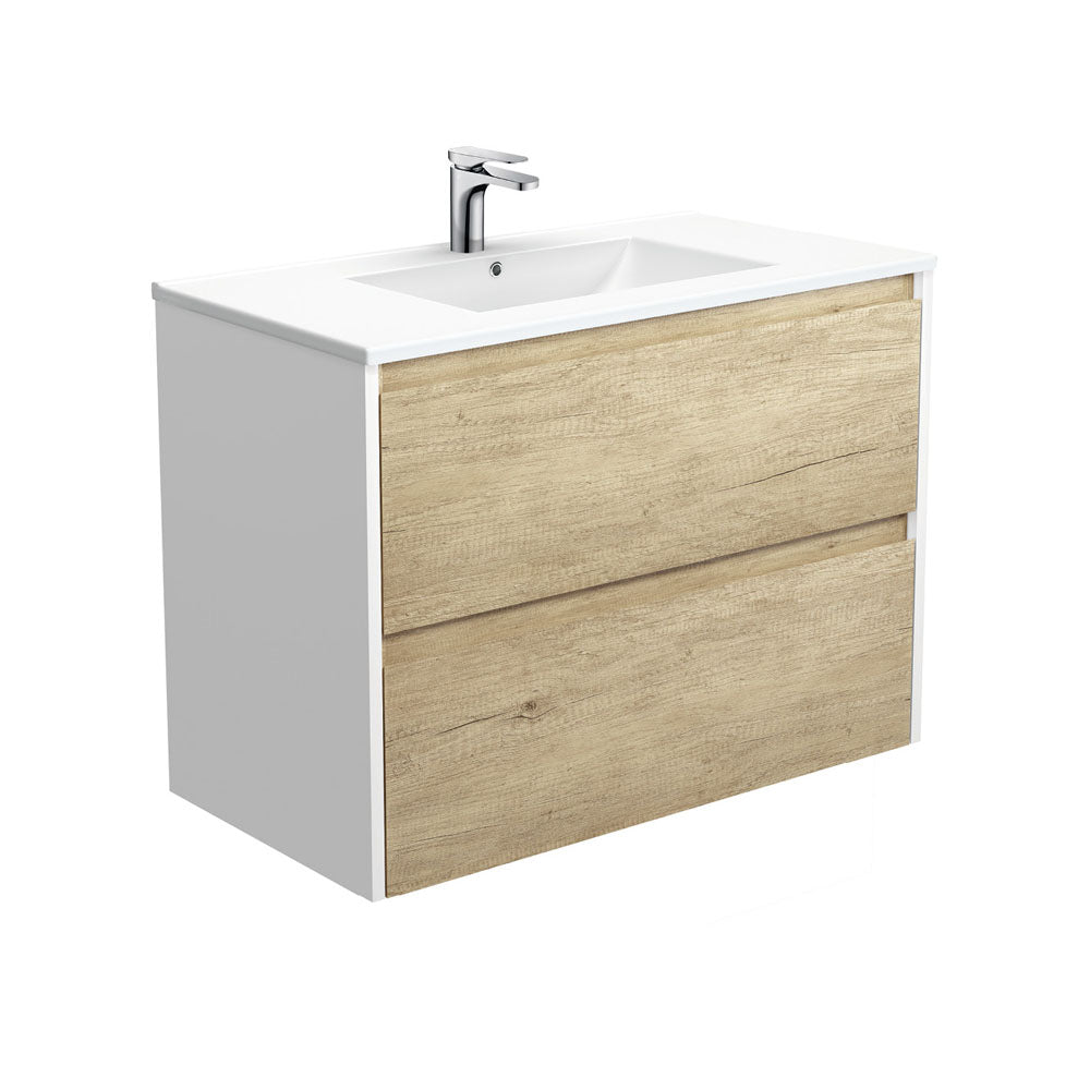 Dolce Amato 900 Scandi Oak Wall-Hung Vanity, Satin White Panels