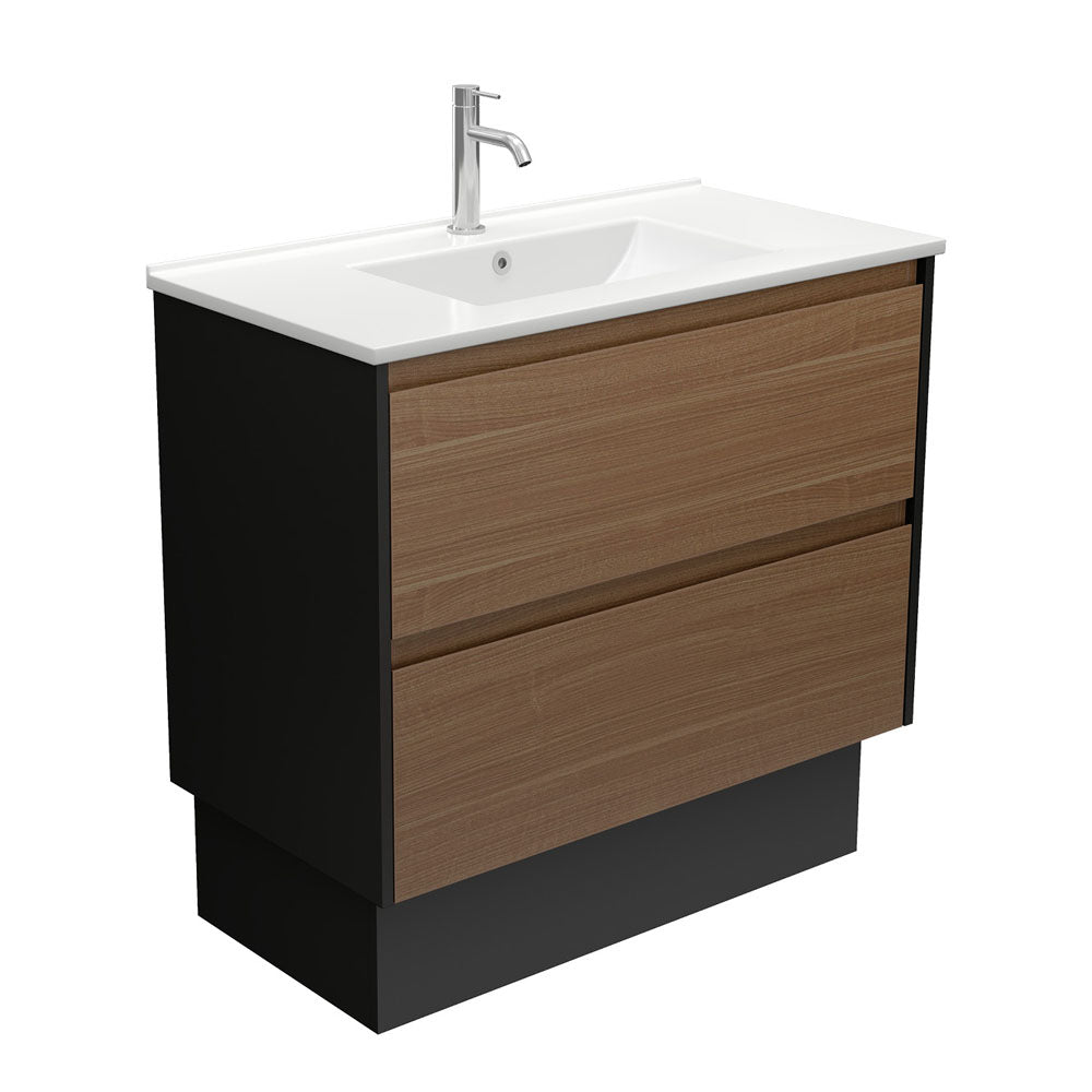 Dolce Amato 900 Walnut Vanity On Kick, Satin Black Panels