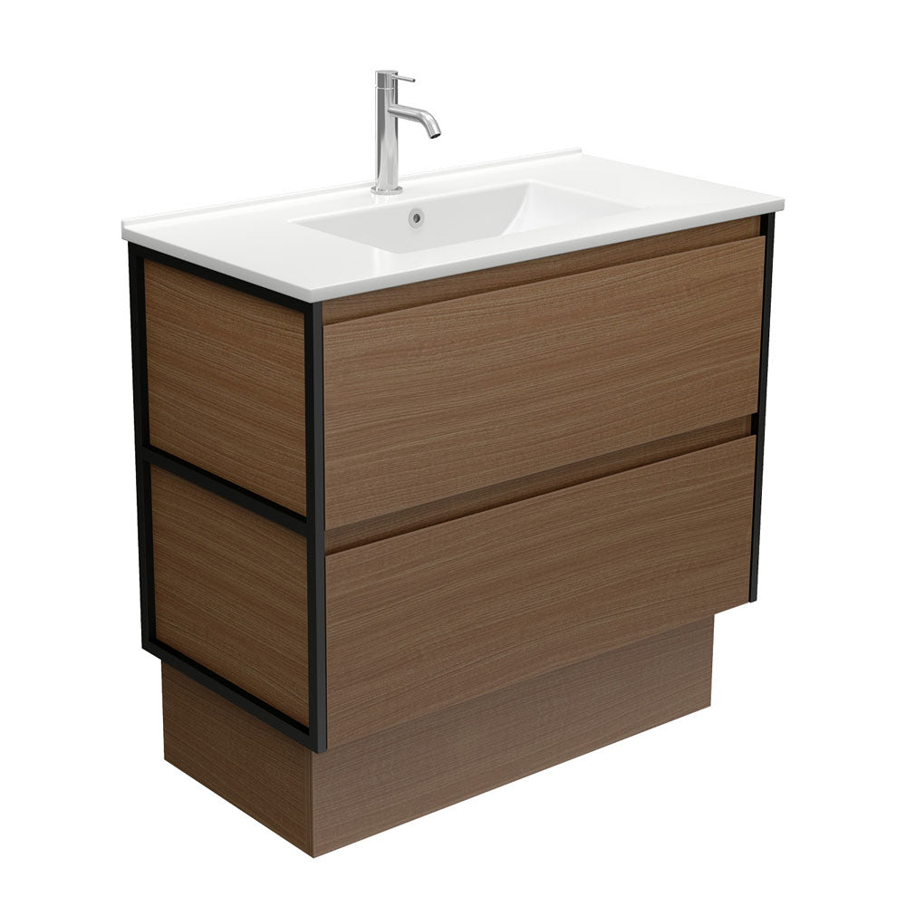 Dolce Amato 900 Walnut Vanity On Kick, Matte Black Frames