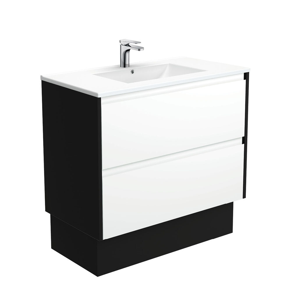 Dolce Amato 900 Satin White Vanity On Kick, Satin Black Panels
