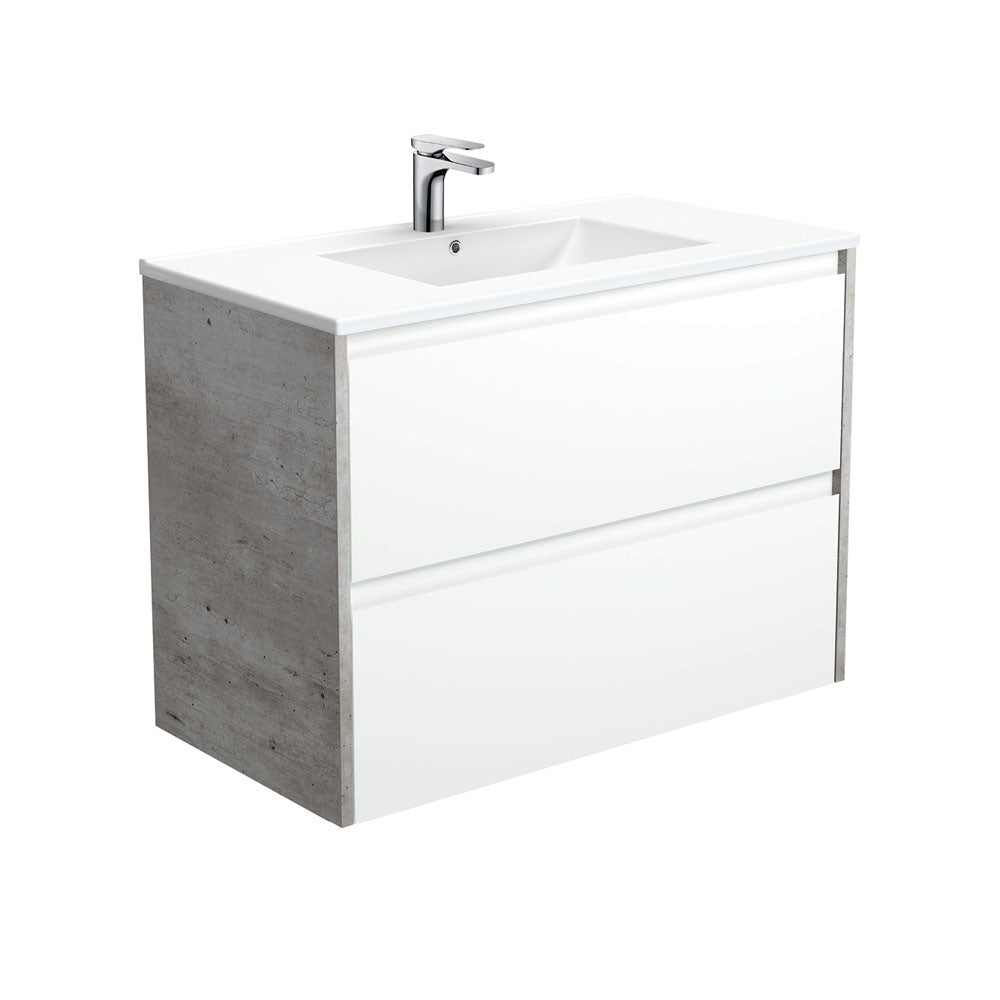 Dolce Amato 900 Satin White Wall-Hung Vanity, Industrial Panels