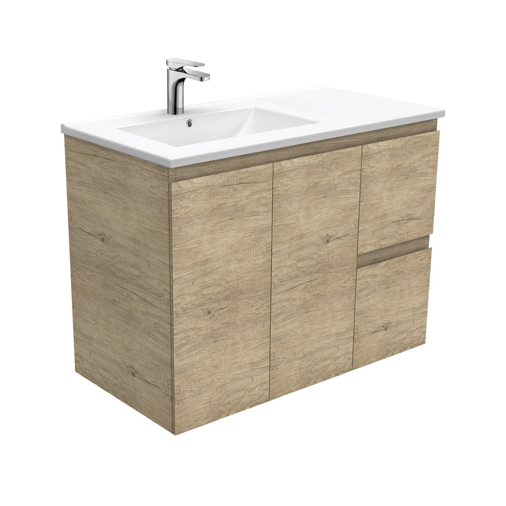 Dolce Edge Scandi Oak 900 Offset Wall-Hung Vanity, Left Basin