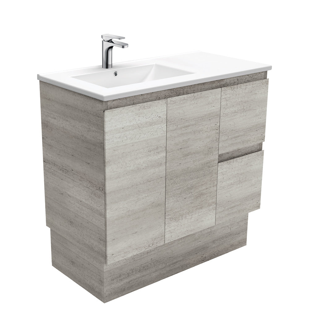 Dolce Edge Industrial 900 Offset Vanity on Kickboard, Left Basin