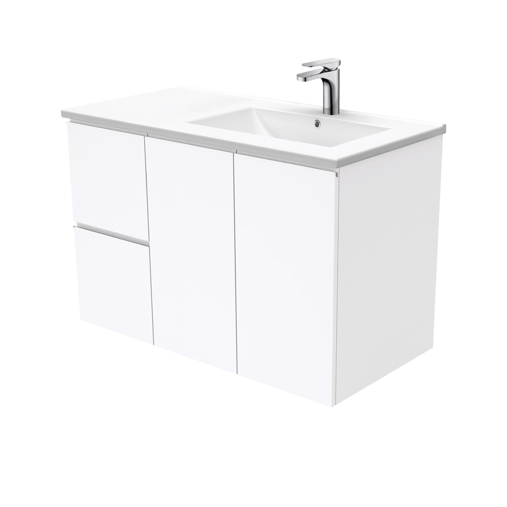 Dolce Fingerpull Gloss White 900 Offset Wall-Hung Vanity, Right Basin
