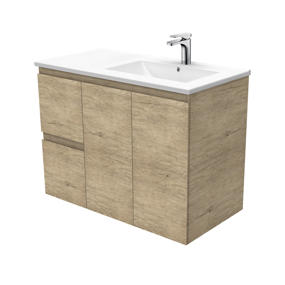 Dolce Edge Scandi Oak 900 Offset Wall-Hung Vanity, Right Basin