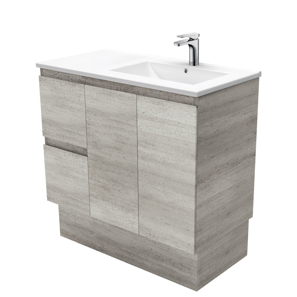 Dolce Edge Industrial 900 Offset Vanity on Kickboard, Right Basin