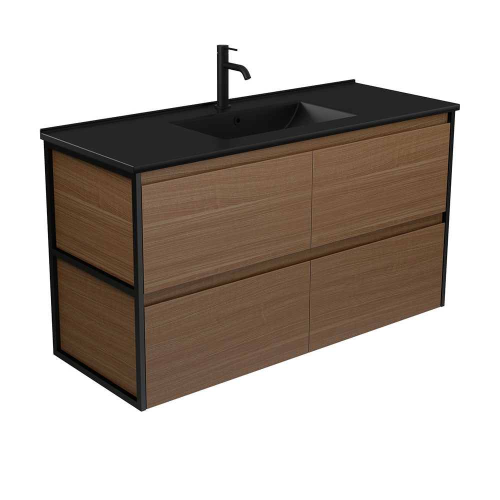 Dolce Matte Black Amato 1200 Walnut Wall Hung Vanity, Matte Black Frames