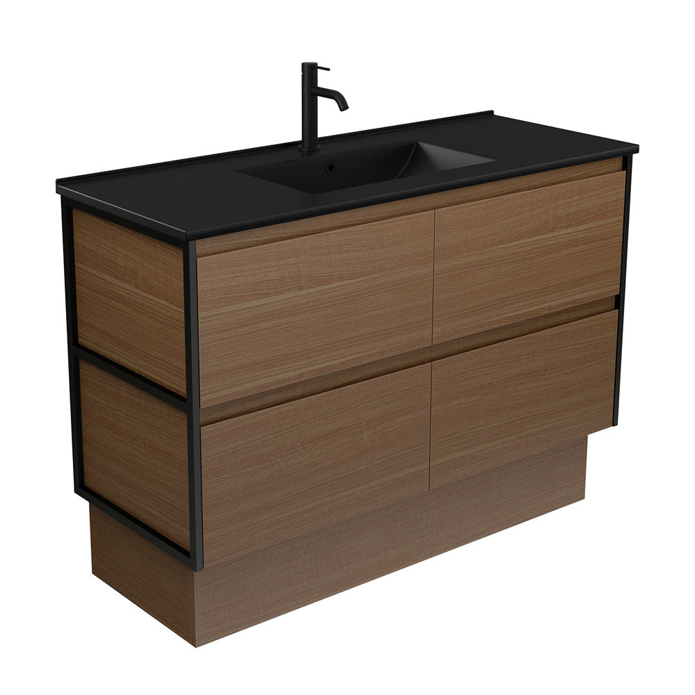 Dolce Matte Black Amato 1200 Walnut Vanity on Kick, Matte Black Frames