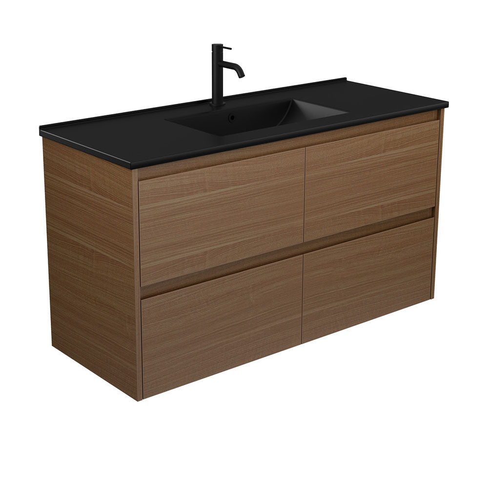 Dolce Matte Black Amato 1200 Walnut Wall Hung Vanity