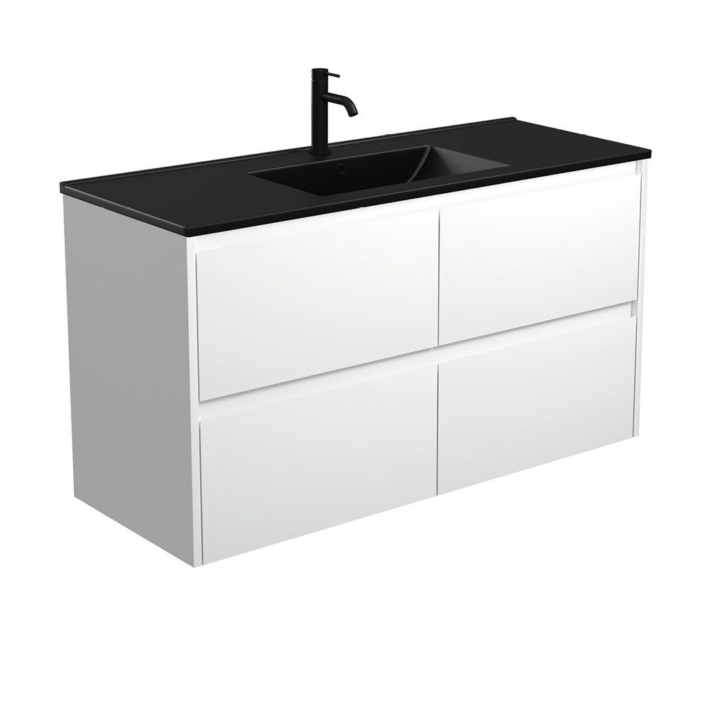 Dolce Matte Black Amato 1200 Satin White Wall-Hung Vanity