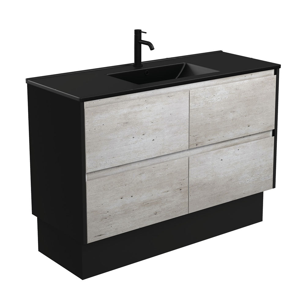 Dolce Matte Black Amato 1200 Industrial Vanity On Kick, Satin Black Panels
