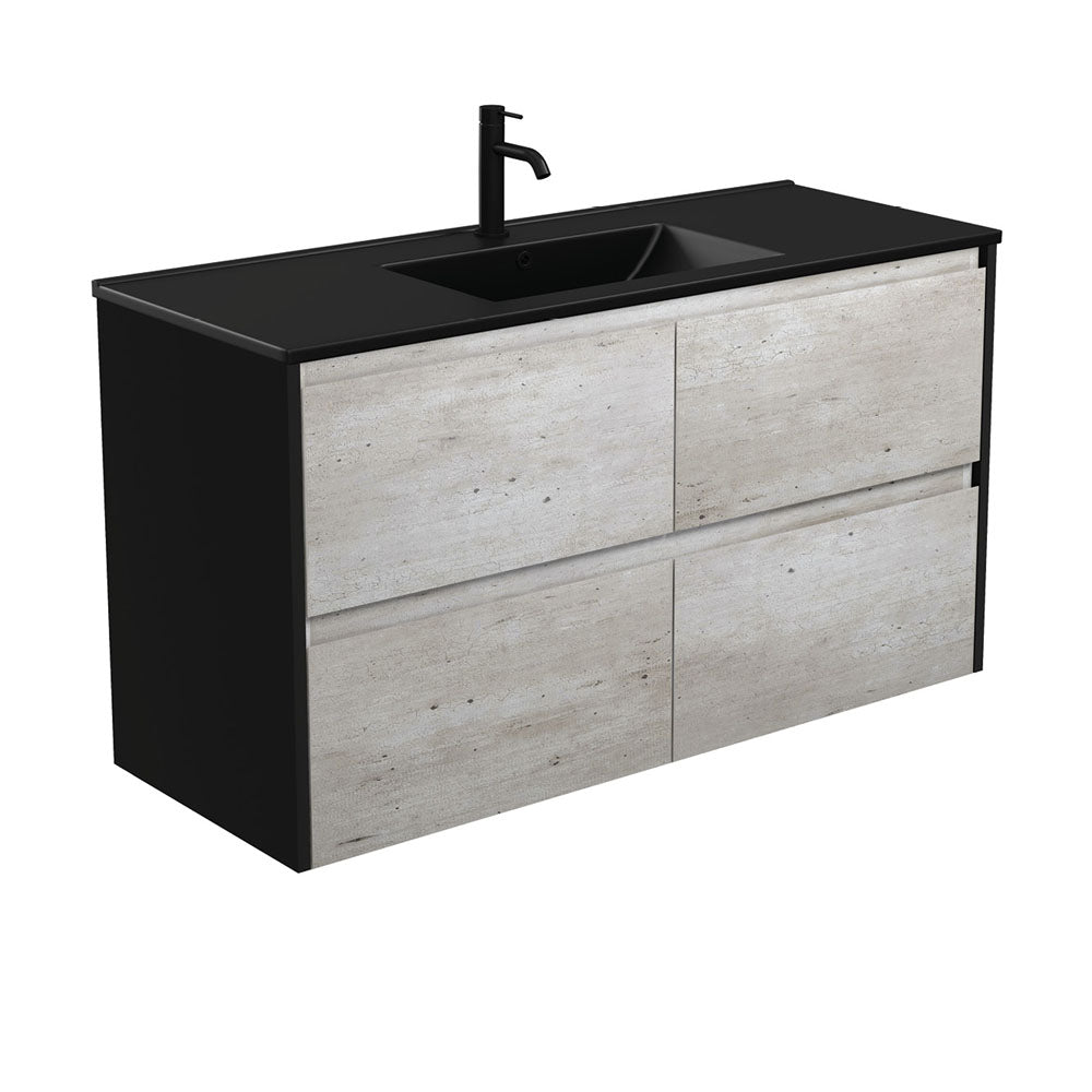 Dolce Matte Black Amato 1200 Industrial Wall-Hung Vanity, Satin Black Panels