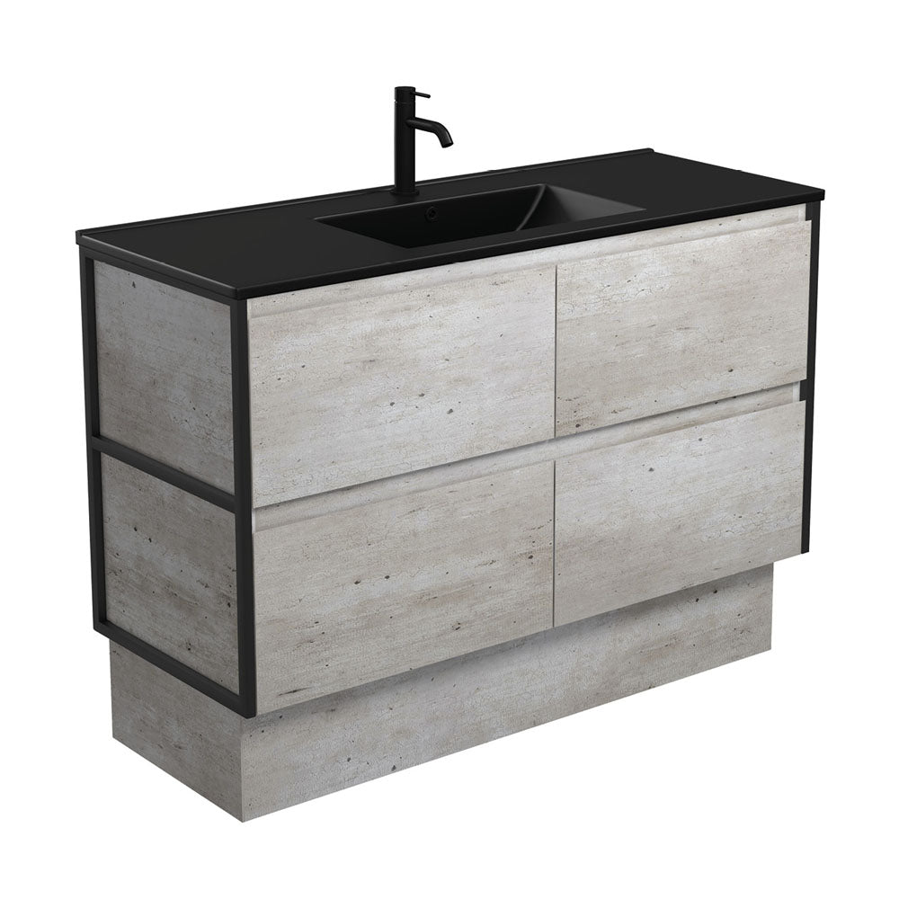 Dolce Matte Black Amato 1200 Industrial Vanity On Kick, Matte Black Frames