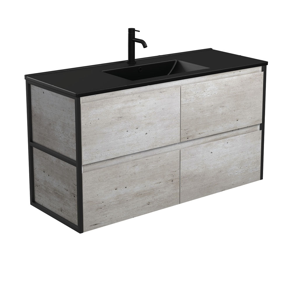 Dolce Matte Black Amato 1200 Industrial Wall-Hung Vanity, Matte Black Frames