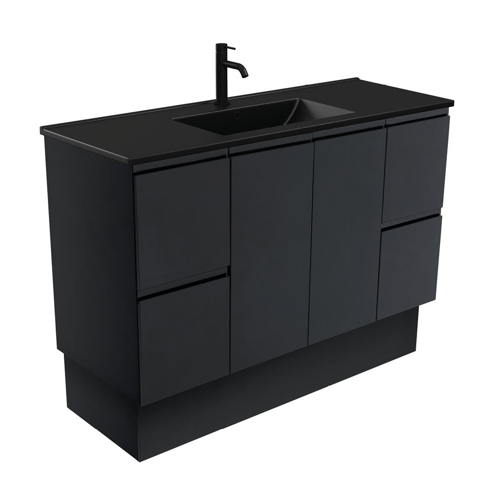 Dolce Matte Black Fingerpull Satin Black 1200 Vanity On Kickboard