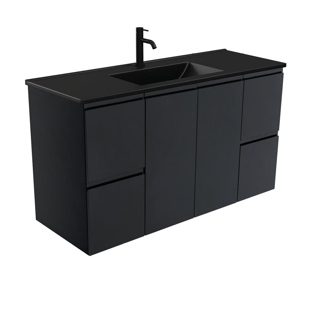Dolce Matte Black Fingerpull Satin Black 1200 Wall-Hung Vanity