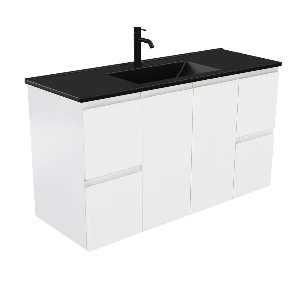 Dolce Matte Black Fingerpull Satin White 1200 Wall-Hung Vanity