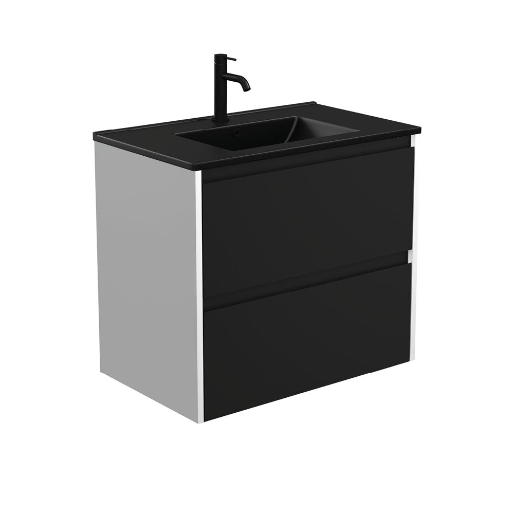 Dolce Matte Black Amato 750 Satin Black Wall-Hung Vanity, Satin White Panels