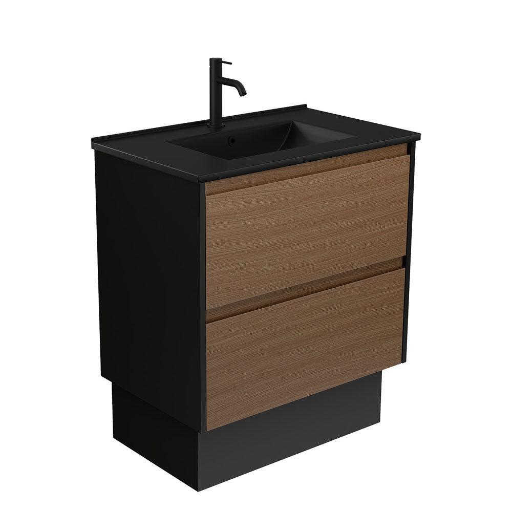 Dolce Matte Black Amato 750 Walnut Vaniyu on Kick, Satin Black Panels