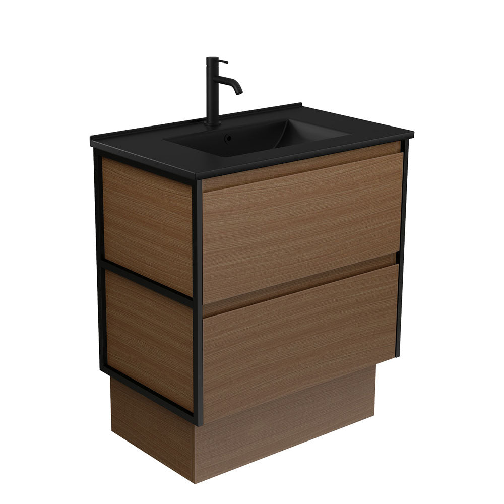 Dolce Matte Black Amato 750 Walnut Vanity on Kick, Matte Black Frames