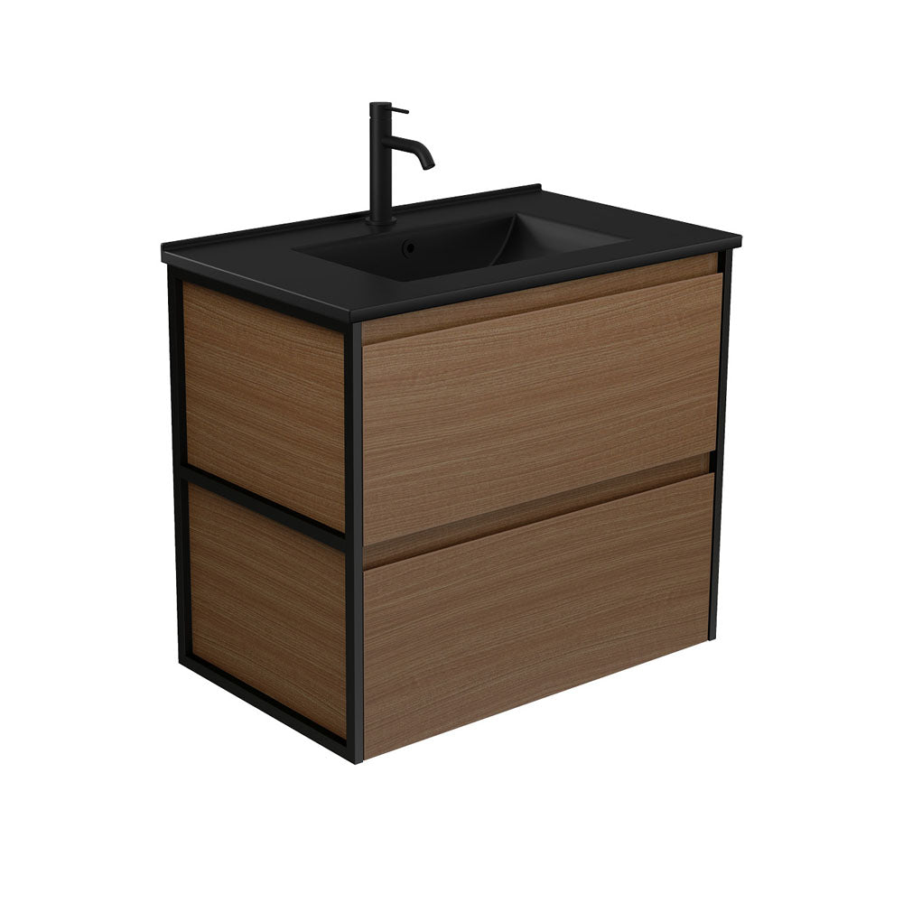 Dolce Matte Black Amato 750 Walnut Wall Hung Vanity, Matte Black Frames