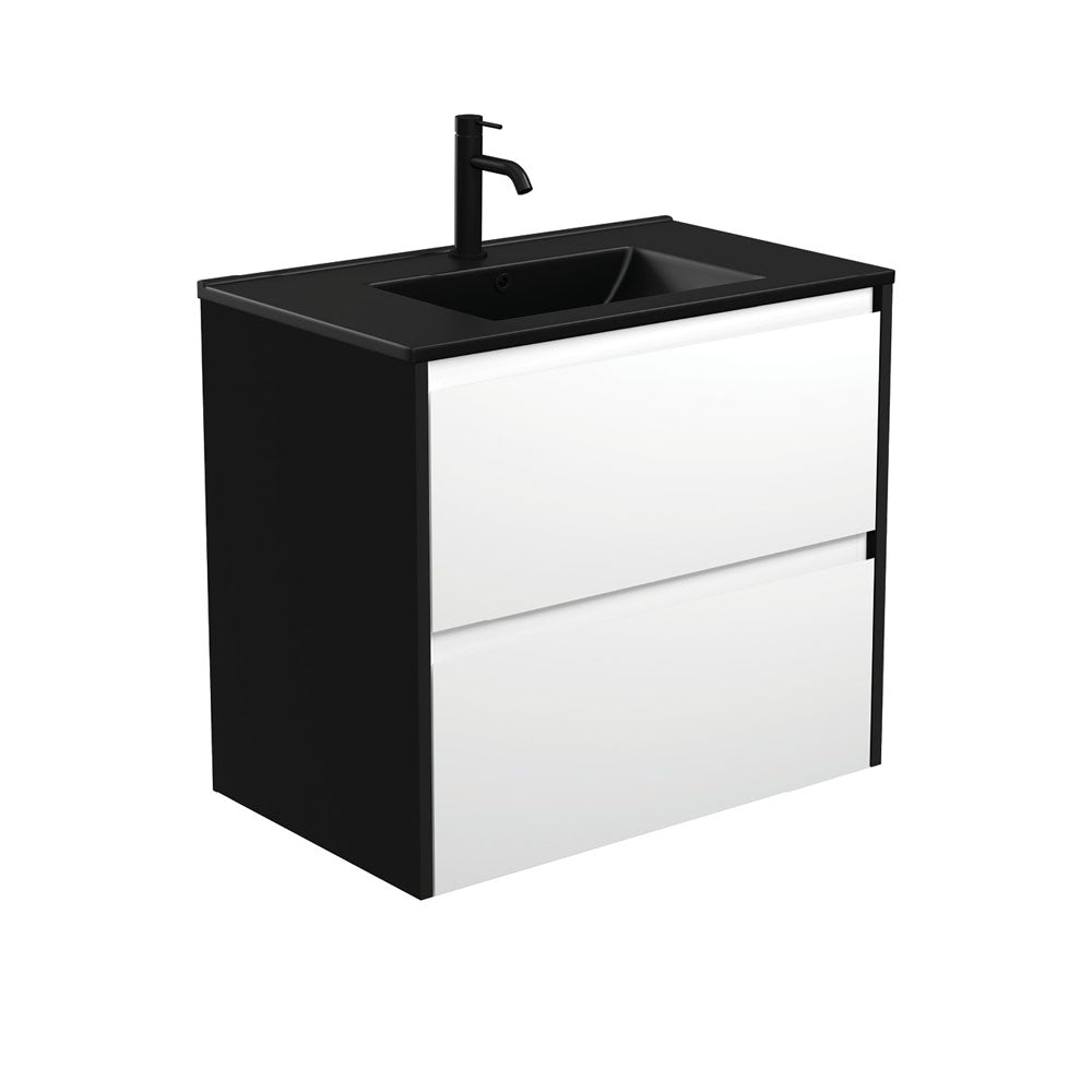 Dolce Matte Black Amato 750 Satin White Wall-Hung Vanity, Satin Black Panels