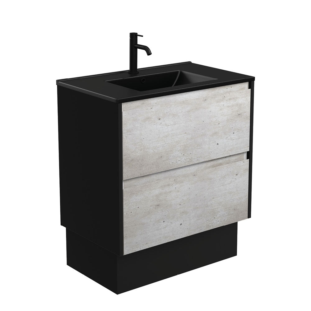 Dolce Matte Black Amato 750 Industrial Vanity On Kick, Satin Black Panels