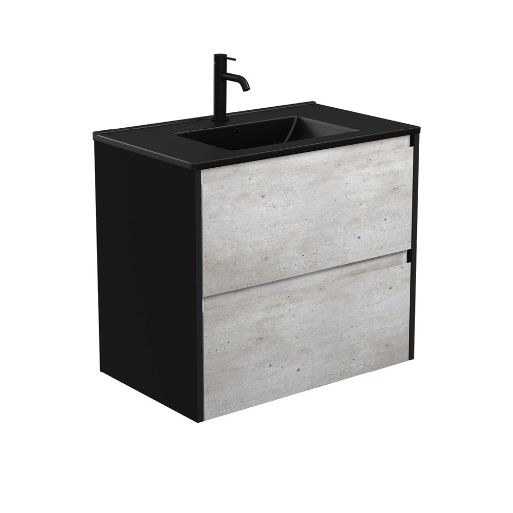 Dolce Matte Black Amato 750 Industrial Wall-Hung Vanity, Satin Black Panels