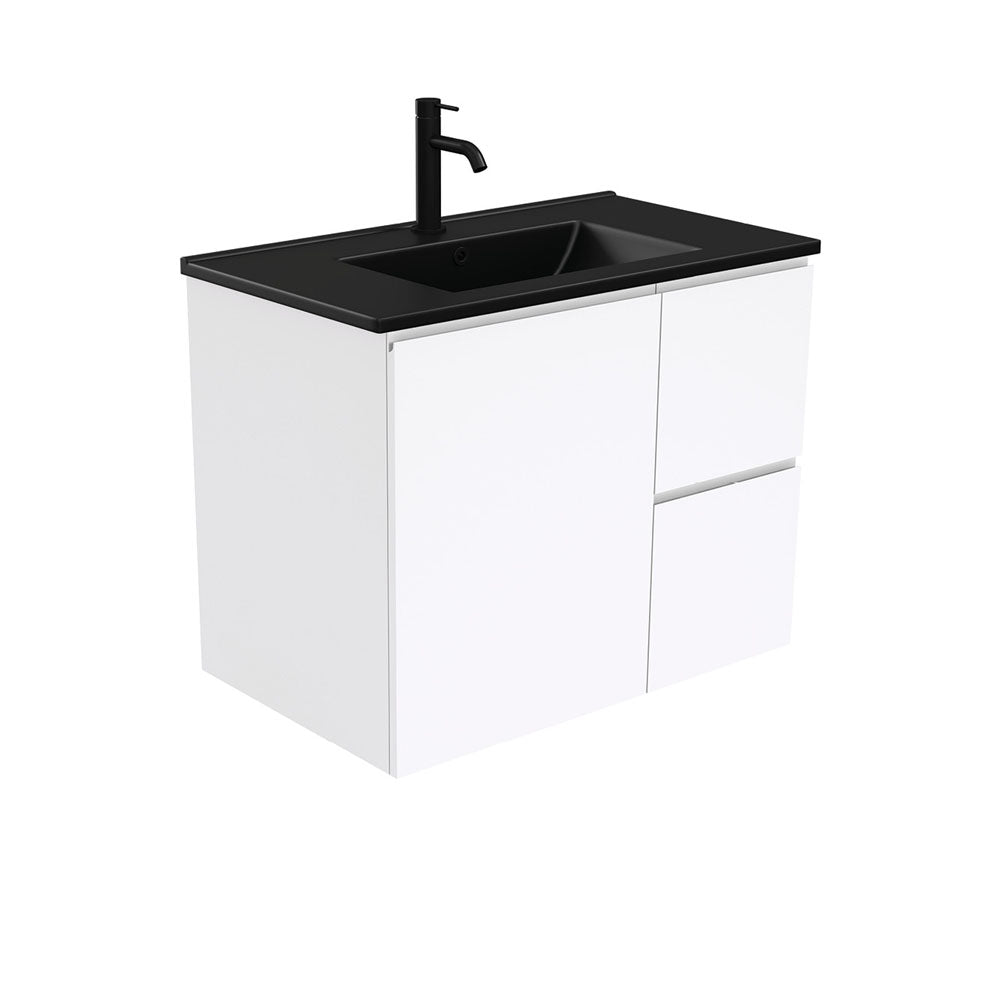 Dolce Matte Black Fingerpull Gloss White 750 Wall-Hung Vanity
