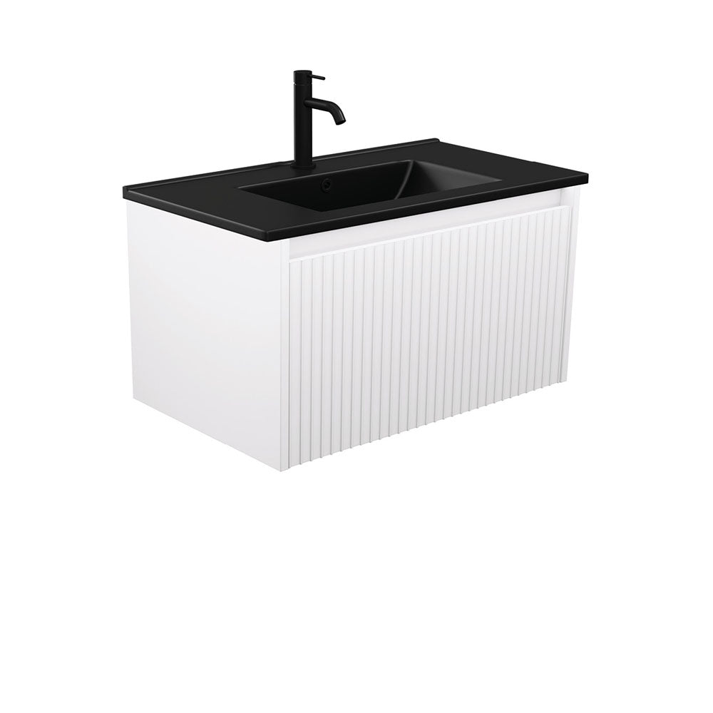 Dolce Matte Black Alina Satin White 750 Wall-Hung Vanity