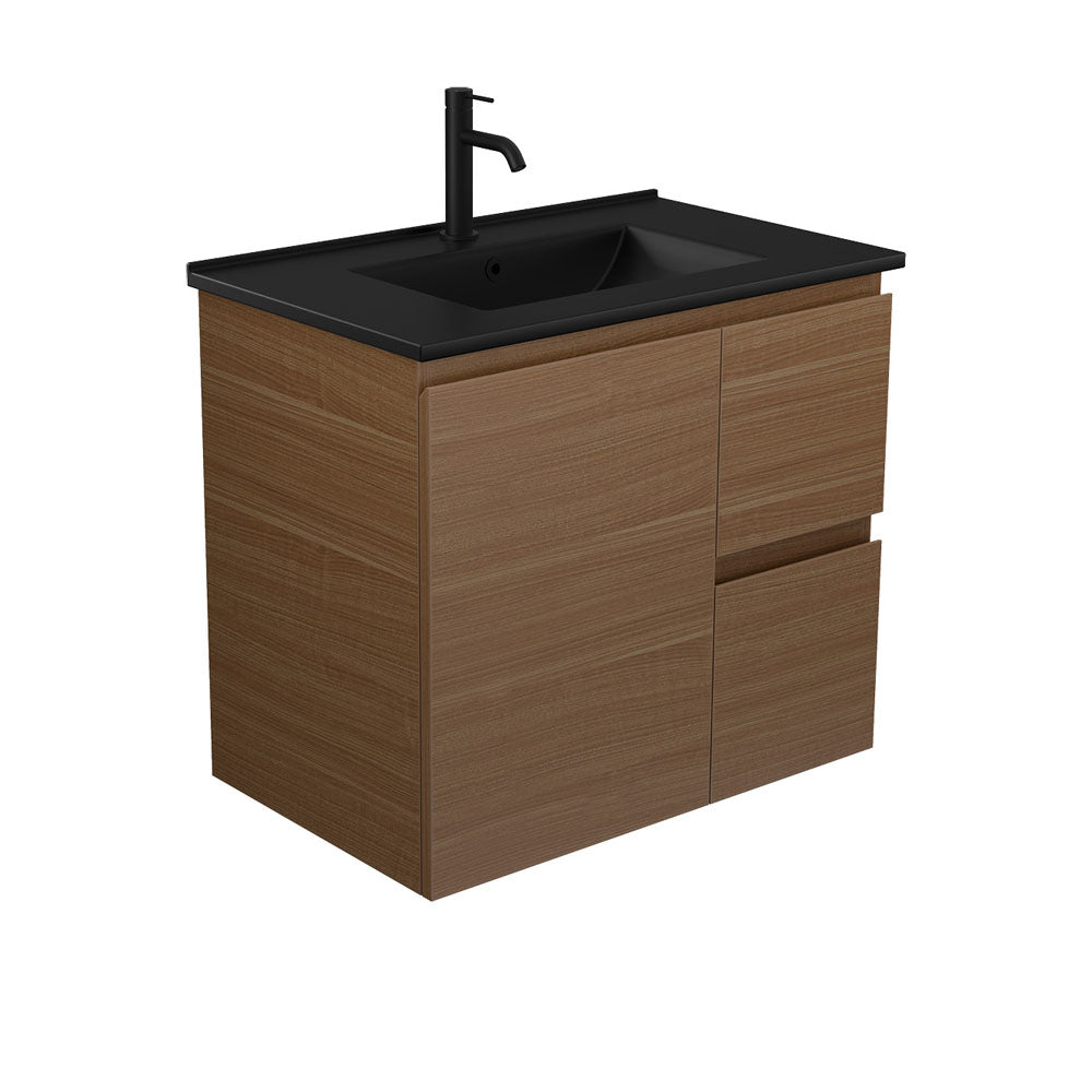 Dolce Matte Black Edge Walnut 750 Wall Hung Vanity