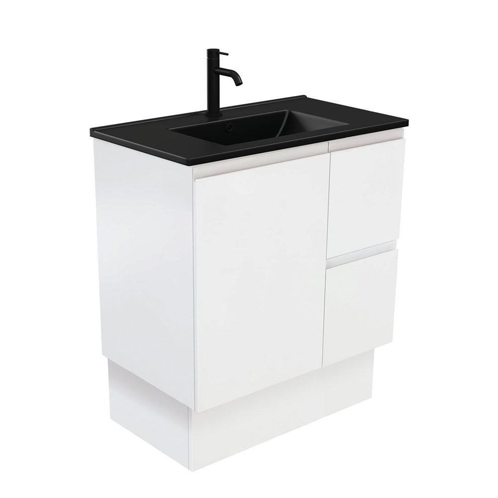 Dolce Matte Black Fingerpull Satin White 750 Vanity On Kickboard