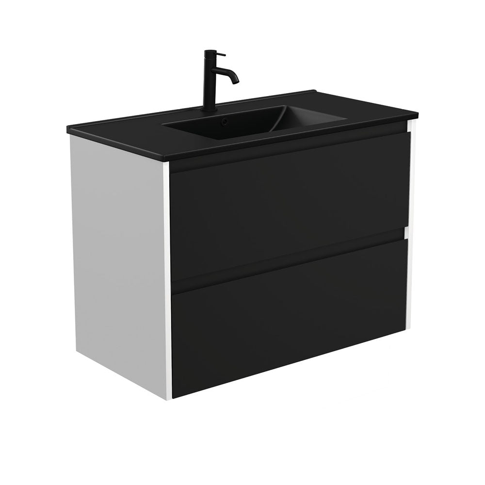 Dolce Matte Black Amato 900 Satin Black Wall-Hung Vanity, Satin White Panels