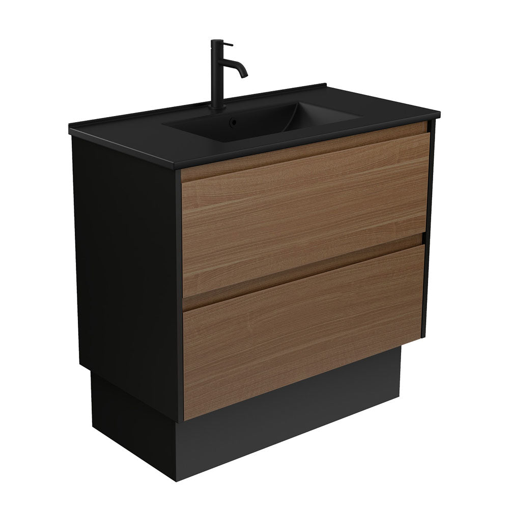 Dolce Matte Black Amato 900 Walnut Vaniyu on Kick, Satin Black Panels