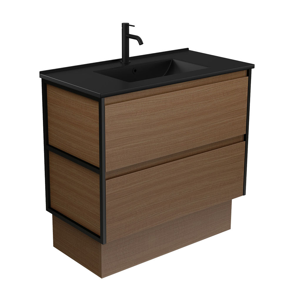 Dolce Matte Black Amato 900 Walnut Vanity on Kick, Matte Black Frames