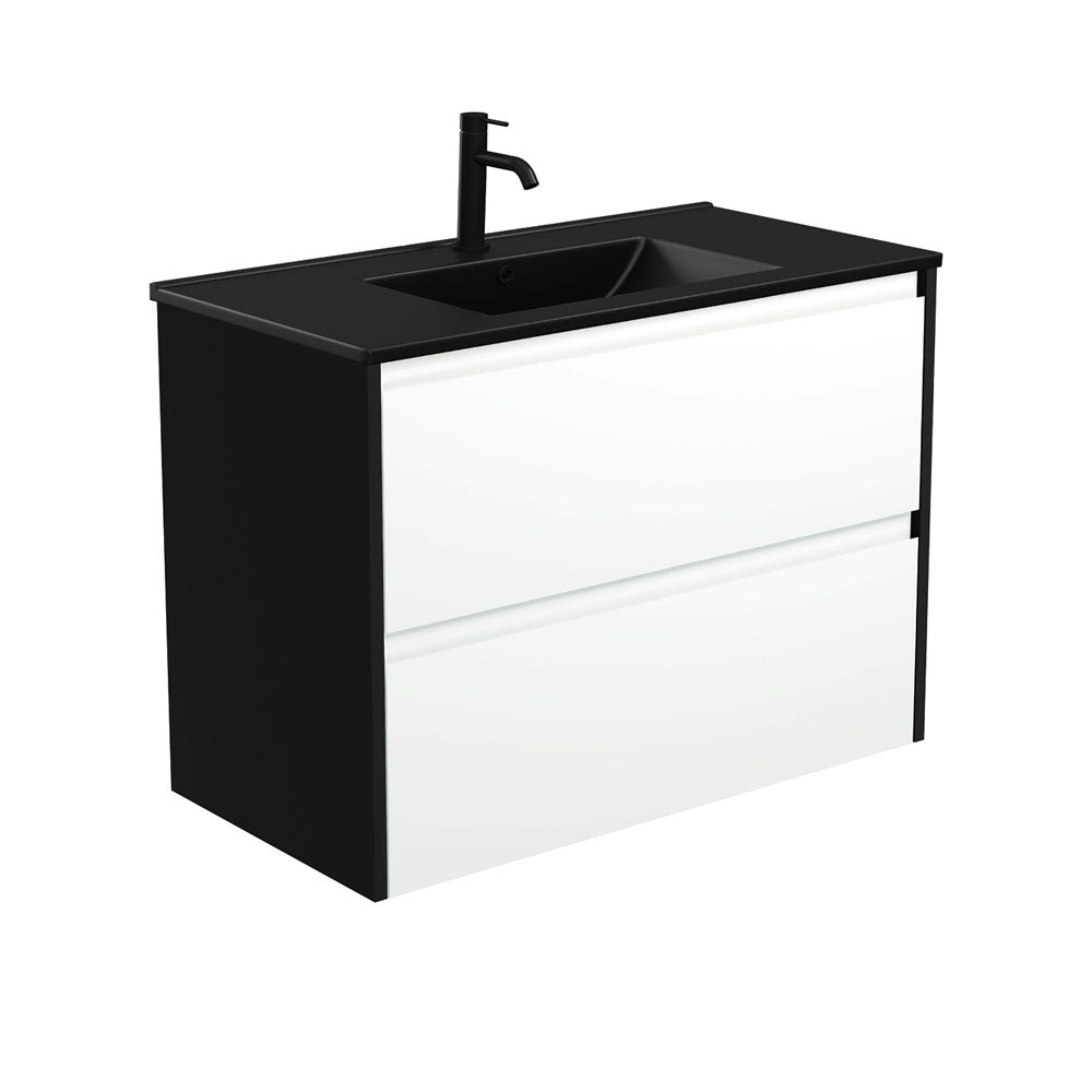 Dolce Matte Black Amato 900 Satin White Wall-Hung Vanity, Satin Black Panels
