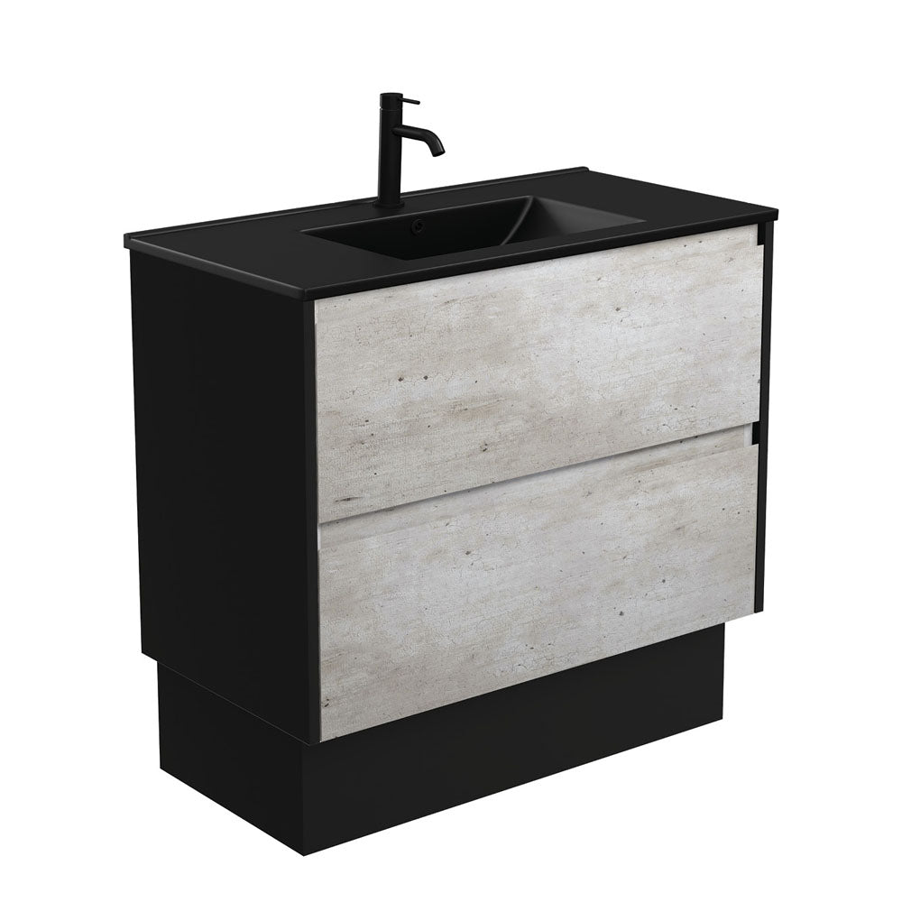 Dolce Matte Black Amato 900 Industrial Vanity On Kick, Satin Black Panels