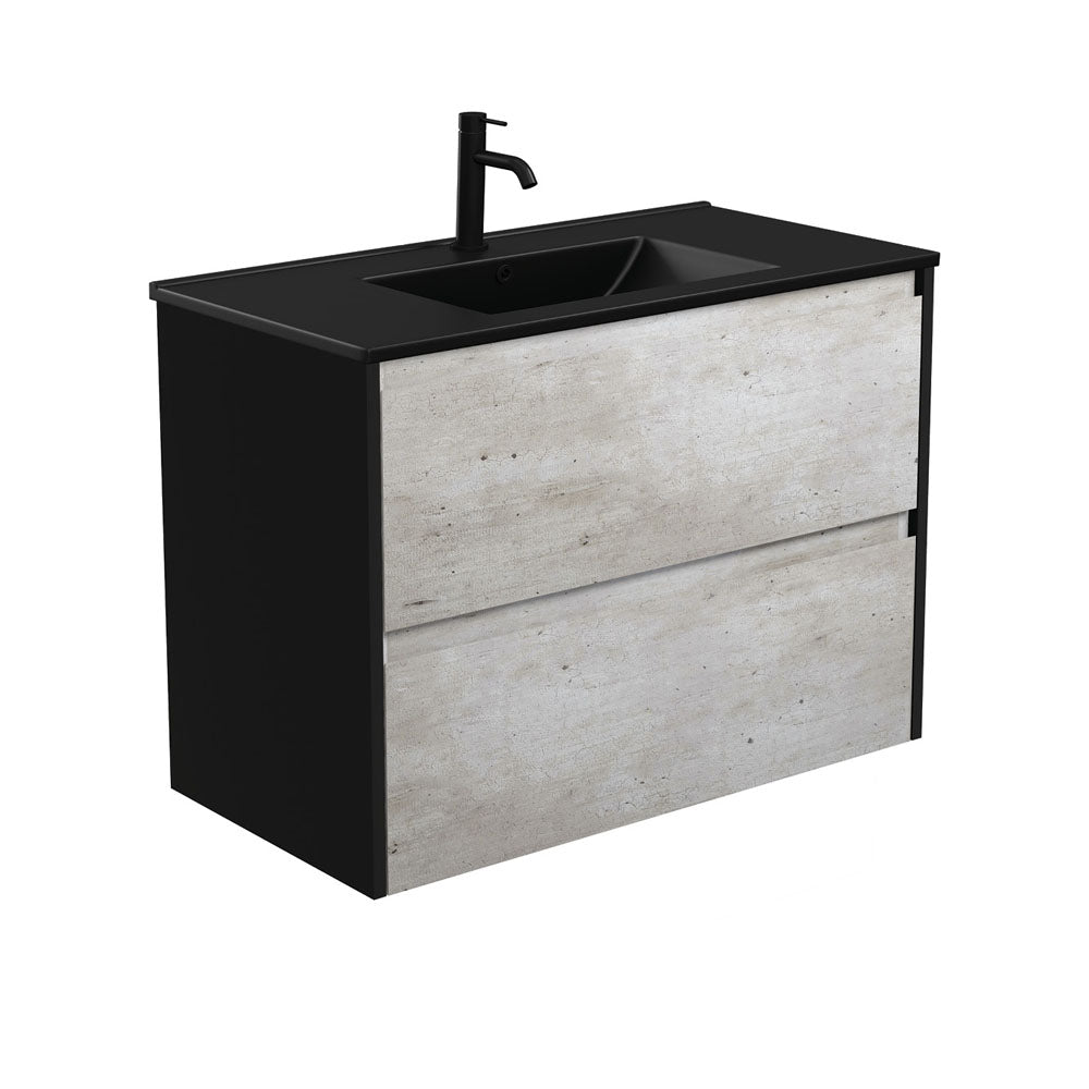 Dolce Matte Black Amato 900 Industrial Wall-Hung Vanity, Satin Black Panels