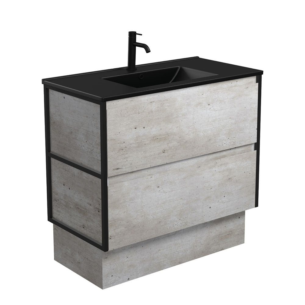 Dolce Matte Black Amato 900 Industrial Vanity On Kick, Matte Black Frames