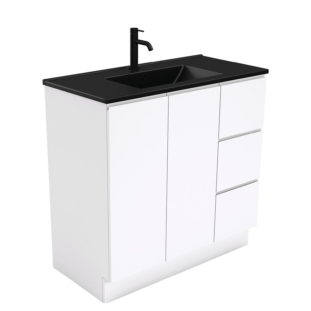 Dolce Matte Black Fingerpull Gloss White 900 Vanity On Kickboard