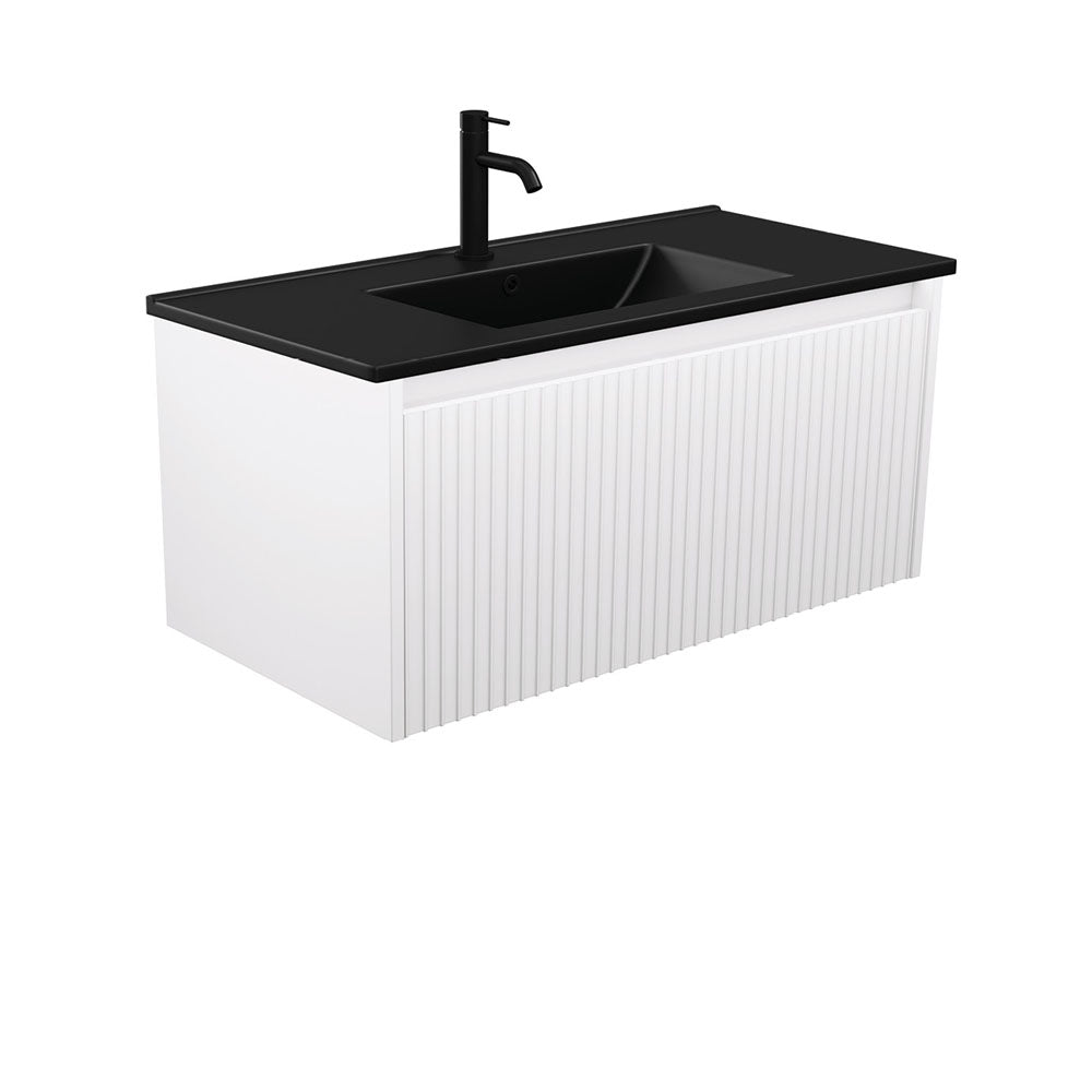 Dolce Matte Black Alina Satin White 900 Wall-Hung Vanity