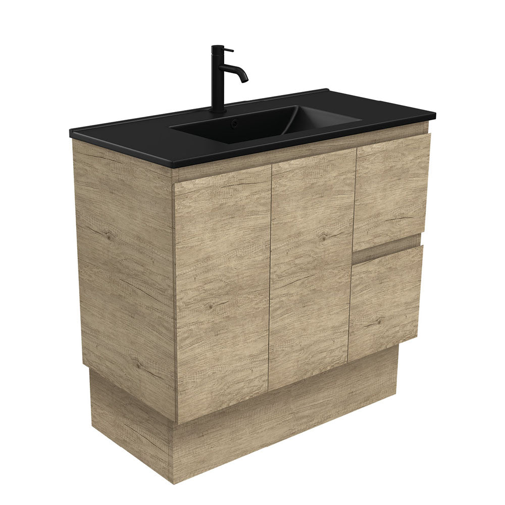 Dolce Matte Black Edge Scandi Oak 900 Vanity On Kickboard