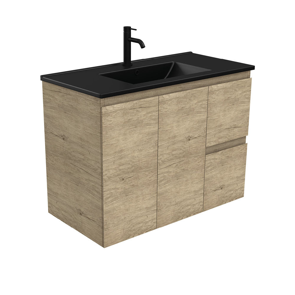 Dolce Matte Black Edge Scandi Oak 900 Wall-Hung Vanity