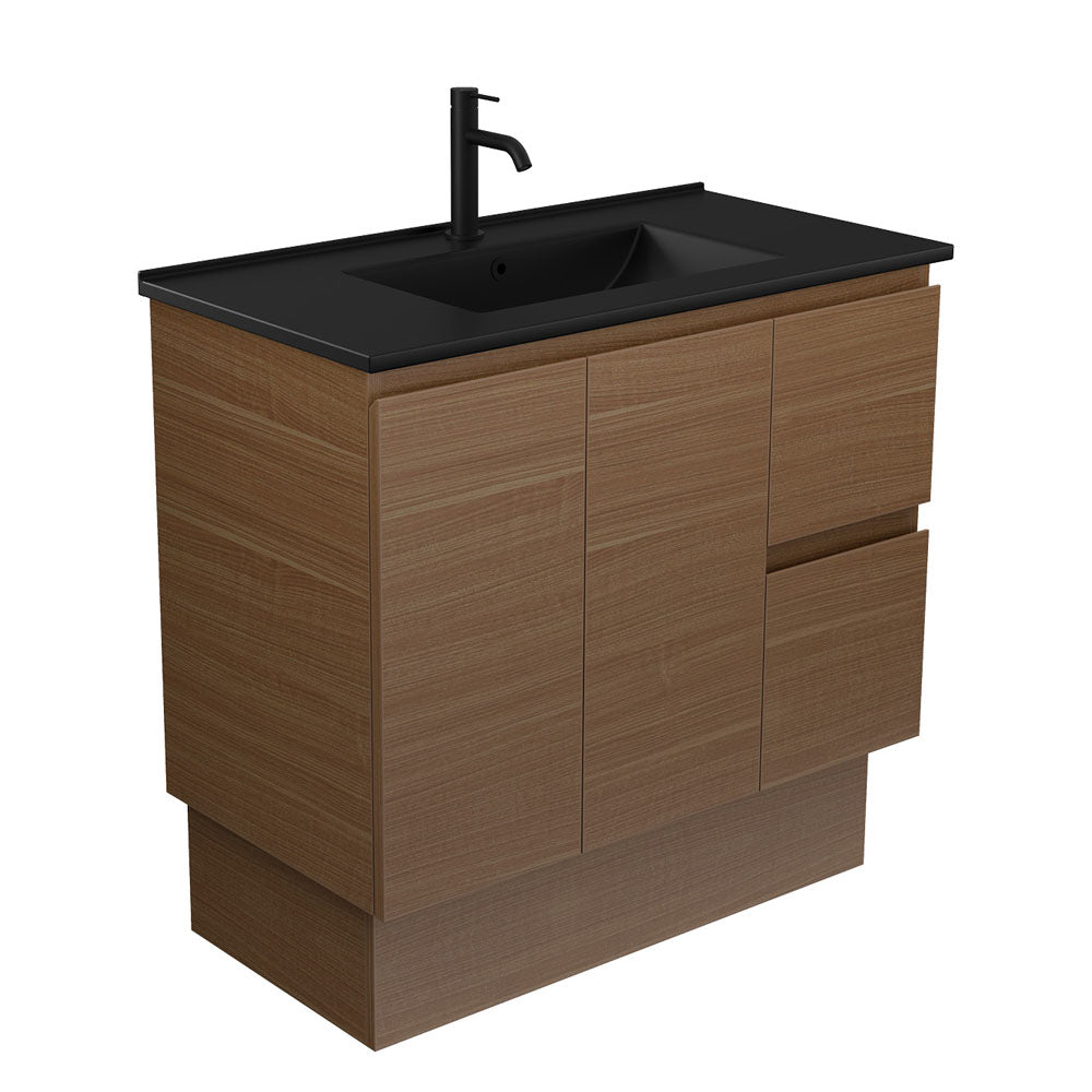 Dolce Matte Black Edge Walnut  900 Vanity on Kickboard