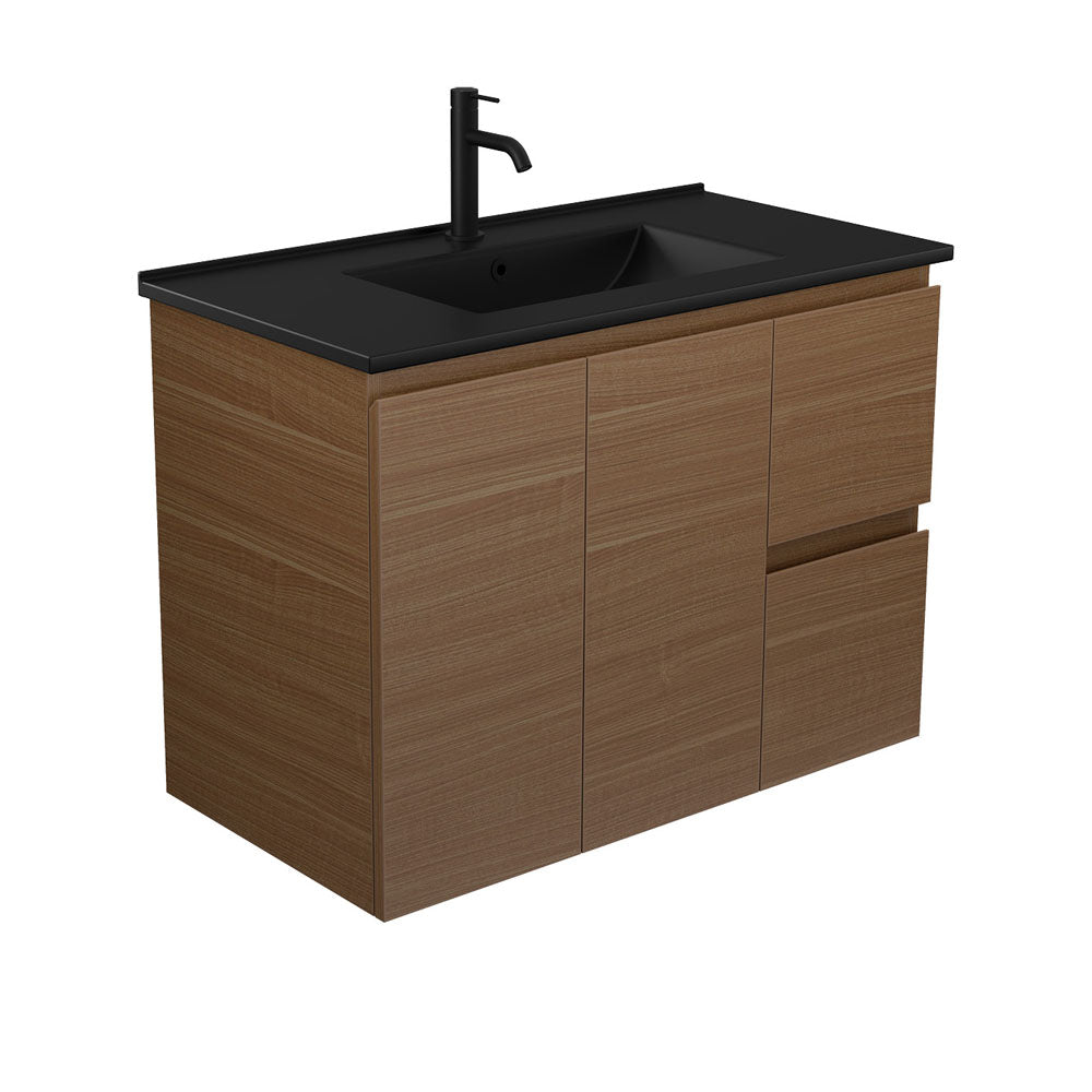 Dolce Matte Black Edge Walnut 900 Wall Hung Vanity