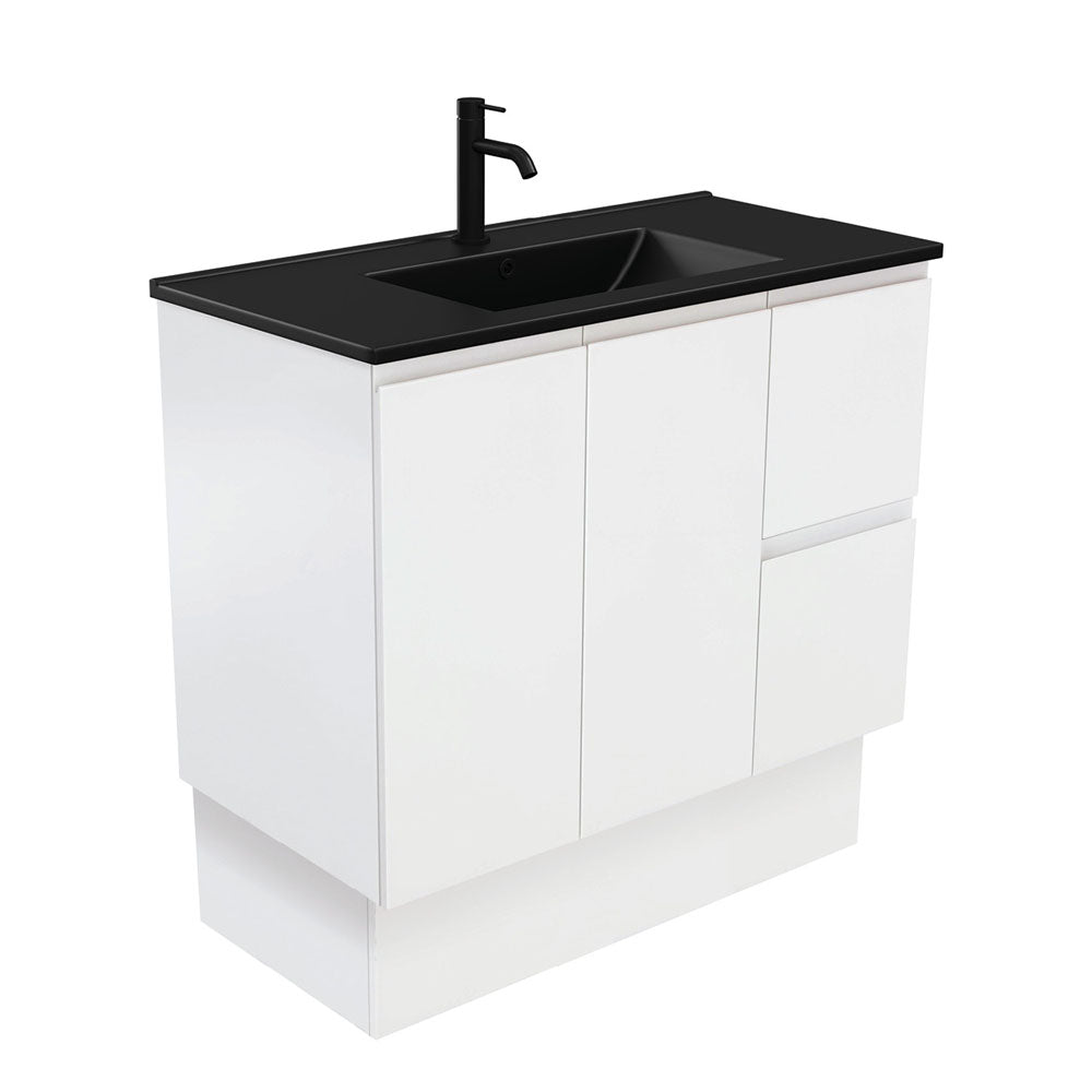Dolce Matte Black Fingerpull Satin White 900 Vanity On Kickboard
