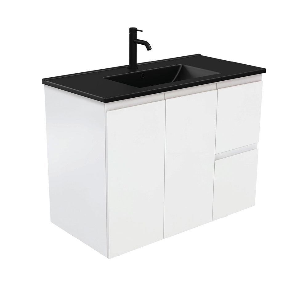Dolce Matte Black Fingerpull Satin White 900 Wall-Hung Vanity