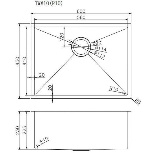 600x450x230mm 1.2mm Handmade Top/Undermount Single Bowl Kitchen Sink 304 Stainless Steel