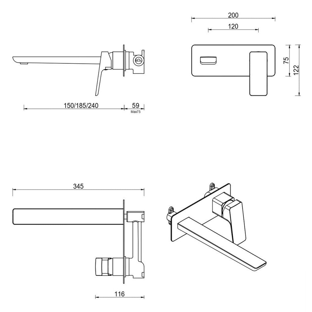 Tiago Wall-Spout Combo - 1P - TRIM KIT ONLY
